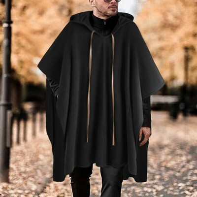 Poncho polaire à capuche homme cape cape baggy gothique parka