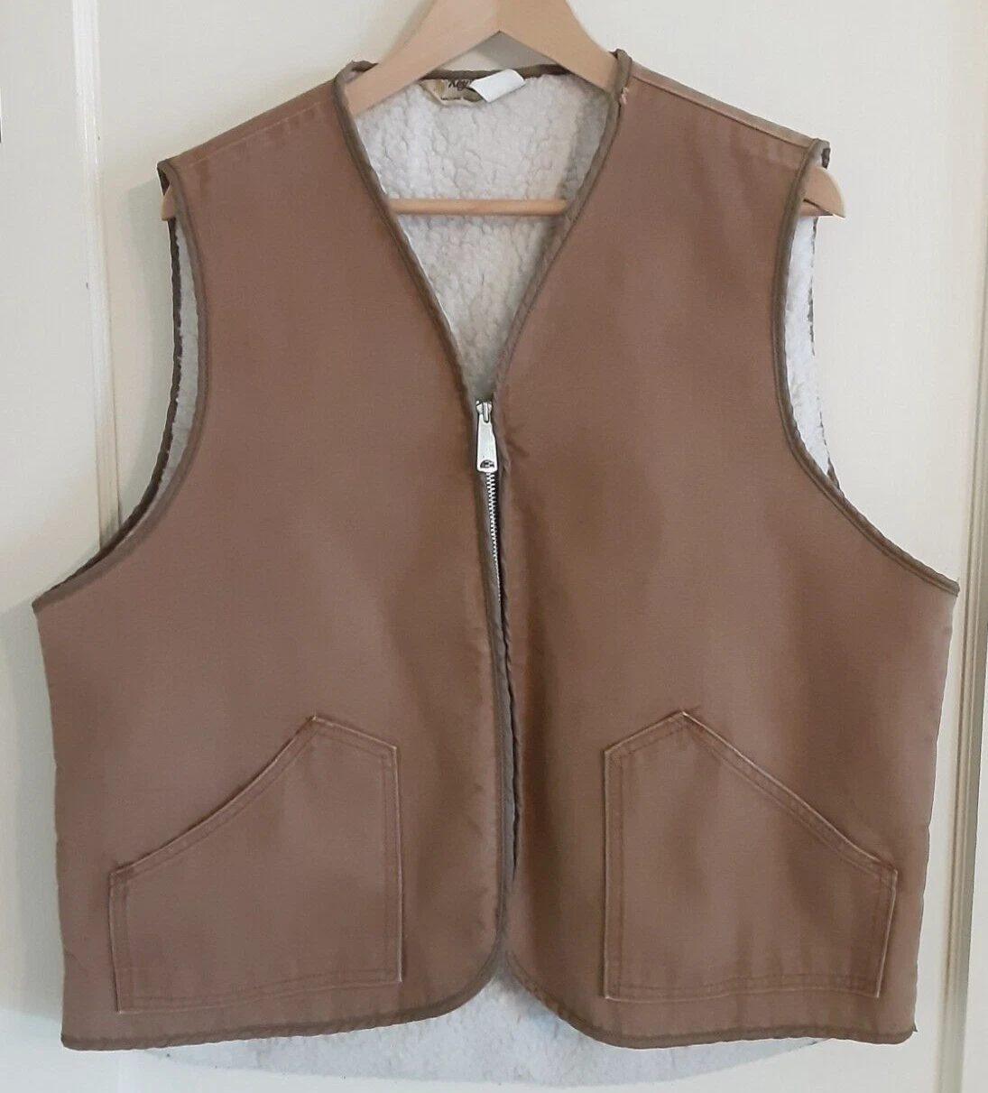 Vtg Key Imperial Duck Vest L Brown Canvas Sherpa Lined Made in USA Ranch Rodeo