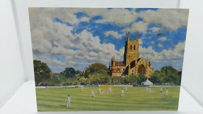 Worcester The County Cricket Ground & Cathedral Postcard Painting by Nick Upton
