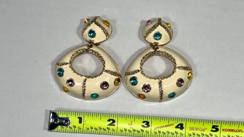 Vintage riesige Les Bernard Schmuck Ton Cabochon Türklinke Ohrhänger Clip Ohrringe - Bild 4 von 5