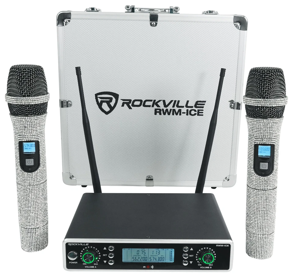 Rockville RWM-ICE Dual UHF 100 Chan. Diamond Handheld Wireless Microphone System