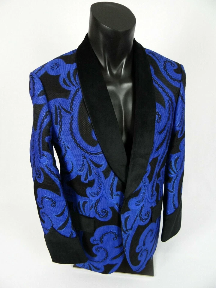 Mens Entertainer Event Sport Jacket Blazer Black Blue Paisley INSOMNIA MANZINI - Image 2 of 4