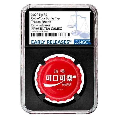 2020 6 gram Fiji Coca-Cola Taiwan Bottle Cap $1 Silver Coin NGC PF 69 ER (Retro)