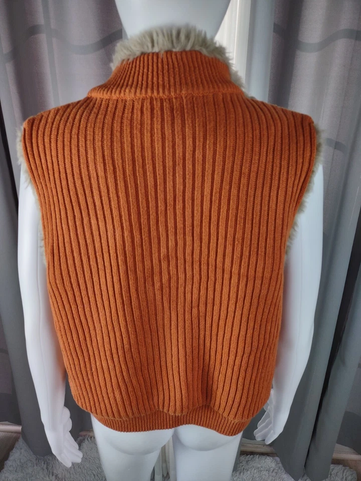 Chaleco suéter Kikit para mujer naranja con cremallera forro de piel sintética 100 % algodón talla pequeña Foto 4 de 4
