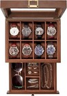 Wooden Watch Case for Men, 8 Slot Organizer with Drawer, Jewelry Storage