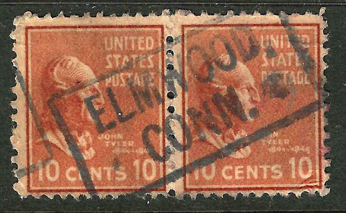 ELMWOOD Box Precancel 10 Cent 1938 Washington Pair US 9B64