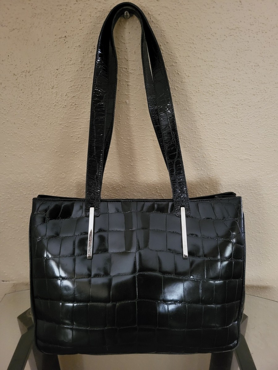 Antonio Scepi Large Black Crocodile Embossed Shoulder