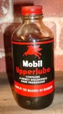 VINTAGE MOBIL OIL UPPERLUBE BOTTLE W/ PEGASUS SIGN LABEL
