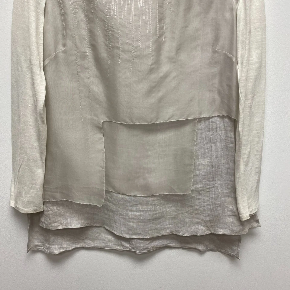Blusa Stella Carakasi Beige Manga Larga Cáñamo Seda Contraste Niveles Lagenlook M Foto 3 de 4