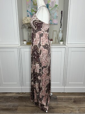 Y2k Silk Slip Dress Maxi Pink Brown Size 6 Nieves Lavi Feminine Spaghetti  Straps | eBay