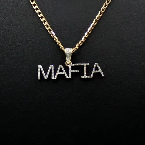 NOVO Berloque de Colar Bling Gelado de Ouro Amarelo 10K "MÁFIA" 1/3 CTW Diamante Natural YG - Imagem 2 de 4