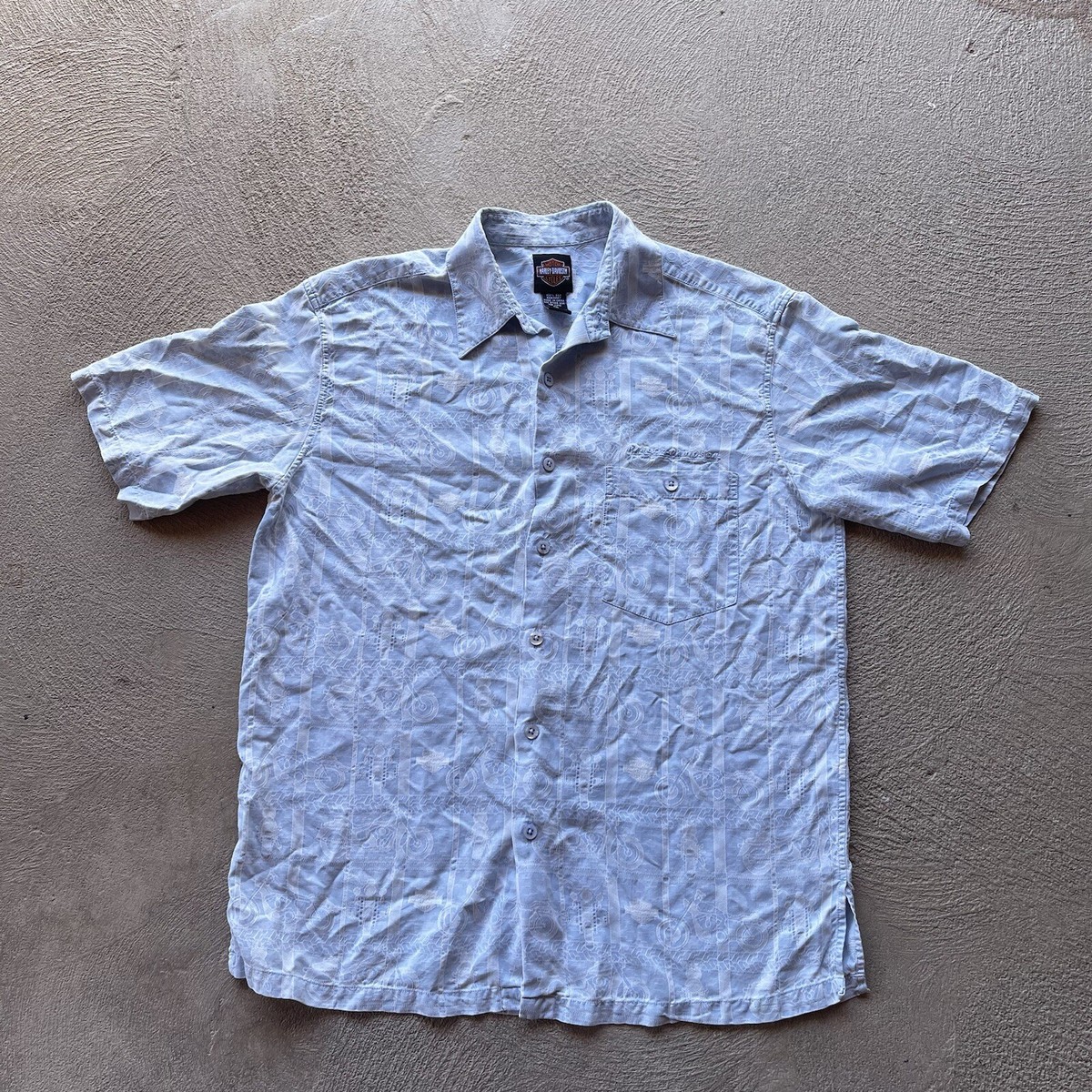 Harley Davidson Shirt Mens Medium Blue Button Up Hawaiian Tori