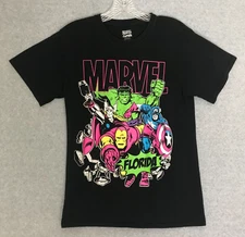 Marvel Comics Superheros Florida T Shirt Mens Small Black Short Sleeve Hulk Thor