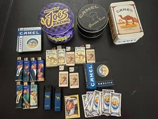 Vintage  Camel  Cigarette 5 Tins Original Camel 16 Lighters & A Few Camel Bucks