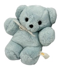 Blue Teddy Bear Vintage Plush with Bow Stuffed Animal Rattles