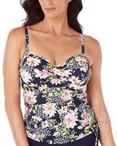 Swim Solutions Fits up to D-Cup Blue Floral Underwire Tankini TOP NWT Size 12