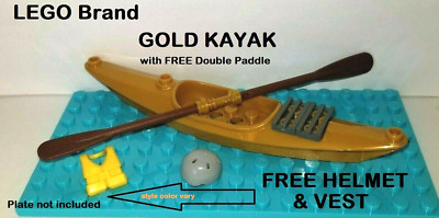 LEGO Minifigure Kayak Gold Boat Extreme Sports Lifejacket Helmet Double Paddle
