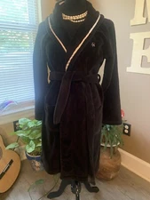 VICTORIAS SECRET Black LOGO COZY SHORT PLUSH BATH ROBE POCKETS Sz M