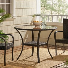 Outdoor Patio Table Tempered Glass Top w/Rattan Weave Brown Resin