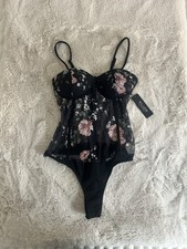 NWOT Willow Sheer Black Floral Mesh Teddy Cheeky