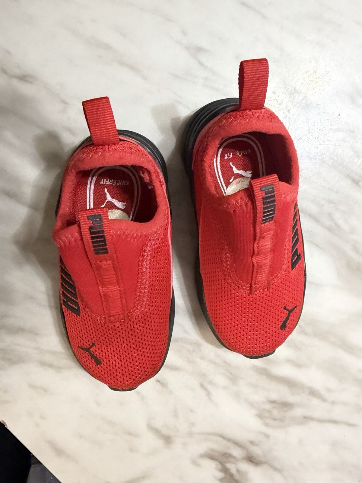 PUMA Red Black Mesh Slip-On Sneakers Unisex Kids US Size 6 Lightweight
