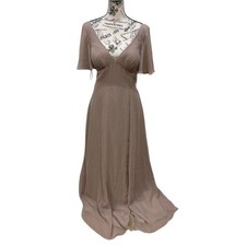 Azazie Kimber Flowy Event Dress Taupe Maxi Length NWT Party Womens Custom Size