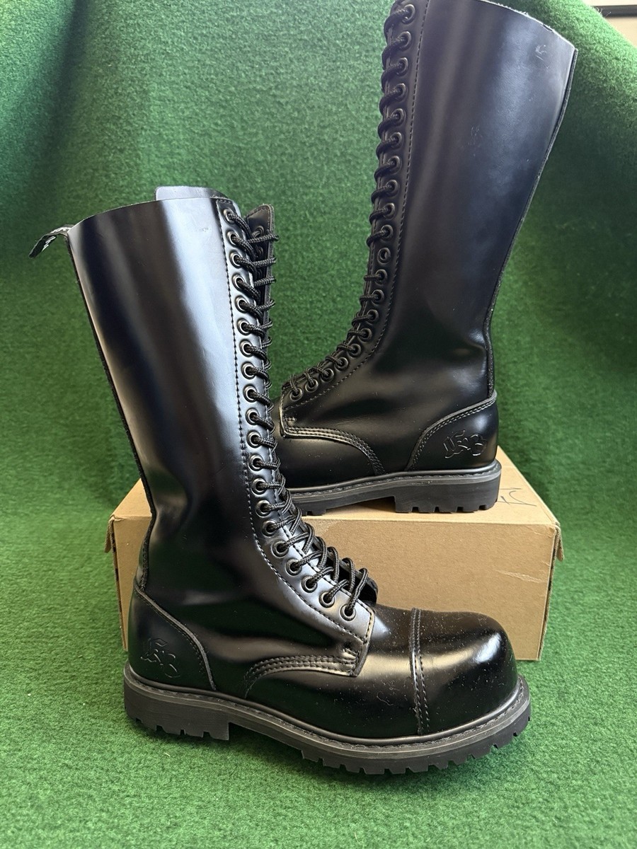 Knightsbridge 20 Eyelet Skinhead Black Boots • Black Laces • Steel
