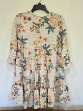 Zara Cream Floral Tiered Dress with Pink and Blue Blooms