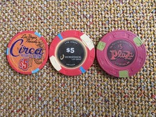 3 X $5 Las Vegas Casino Chips - Plaza, Circa and Horseshoe