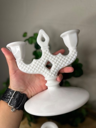 VTG Westmoreland English Hobnail Milk Glass Candelabra Pair MCM Candle Holders - Picture 6 of 8