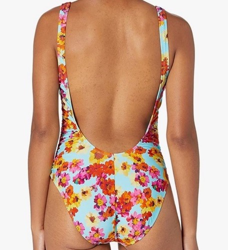 $98 Kenneth Cole Reaction Women's In the Garden Side Ruched Swimsuit sz M Multi - Picture 3 of 11