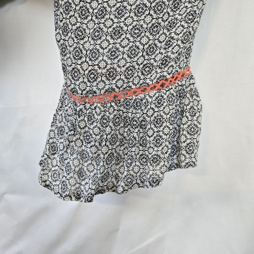 Democracy Womens Black White Geometric Ruffle 3/4 Sleeves Boho Peasant Top Small - Picture 6 of 7