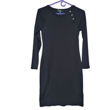Lauren Ralph Lauren SZ S Dress Long Sleeve Knee Length Cotton Black 3 Button