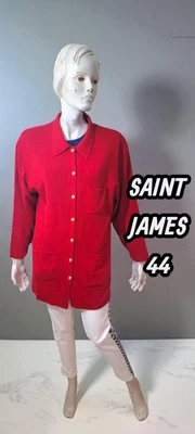 Saint James Taille 44 Superbe gilet rouge foncé femme cardigan laine mélangée - Photo 1/4