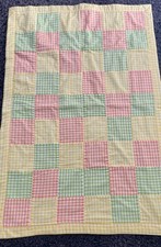 Vtg. Baby Quilt 1970 s 32 X 48 Hand Made Gingham Squares