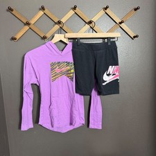 Nike Girls Purple Hoodie and Jordan Black Bike Shorts bundle Size 10-13 Years