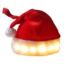 LED Christmas Hat Light Up Plush Santa Hat Christmas Costume Props Holiday Party