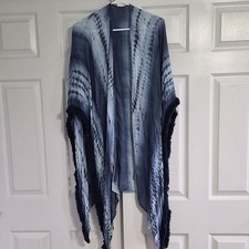 Michael Stars Tie-Dye Ruana Shawl Twilight Blue Fringe Sleeves 64" x 41" A19