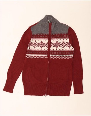 Eddie Bauer Herren Strickjacke Pullover Medium Burgund Fair Isle Baumwolle Winter BG24
