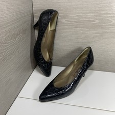 Vintage Size 7 AAAA Amalfi Monica Dark Black Leather Croc Heels Made In Italy