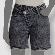  39 And Now This Women's Gray Cotton Asymmetrical-Button Denim Shorts Size 27