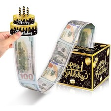 Birthday Money Box with 30 Transparent 4.33 x 5.12 x inches, Black Gold