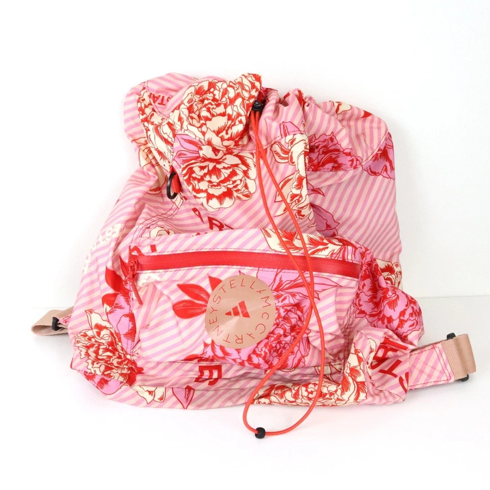 Mochila Adidas By Stella Mccartney bolsa de ginástica estampa floral cordão rosa - Imagem 3 de 4