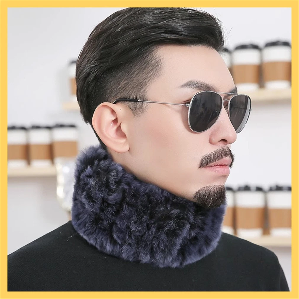 Men's Real Rabbit Fur Scarf Thicken Winter Warm Neck Wrap Collar Size 22x13cm