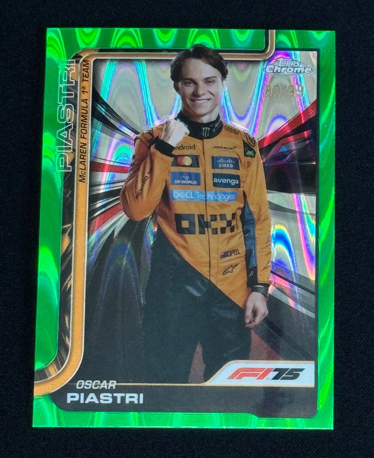 2025 Topps Chrome Formula 1 Oscar Piastri #6 Green RayWave Refractor /99