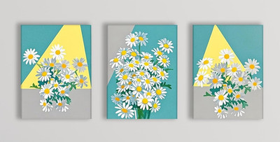 NEW Floral Daisy Canvas Wall Art 3 Pc Set Decorative Signs 16 x 35 in. teal