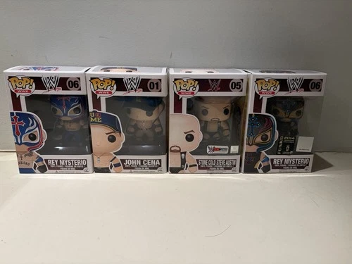 Rare Funko Pop WWE Collectible Figures Set of 4; cena, stone cold, Rey mysterio