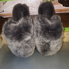 New UGG Gray Fluffy Slide Slippers Sheepskin Fur Size 7 Soft Durable
