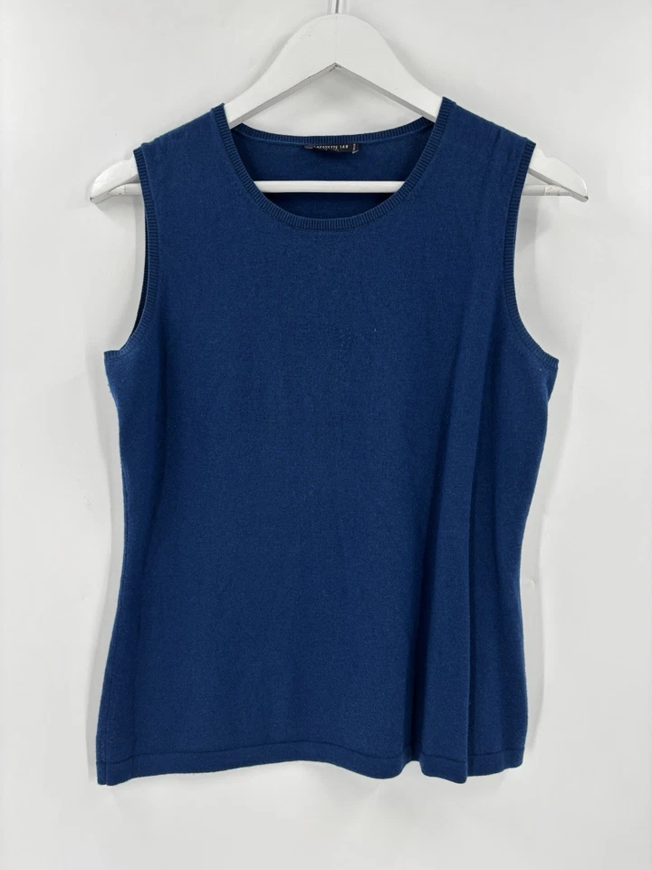 Conjunto Suéter Blusa Lafayette 148 Mujer Azul Medio 100% Lana Bolsillos Magnéticos Foto 2 de 4