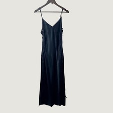 Victorias Secret Slip Dress M Black Satin Lace Up Side Slit Vintage 90s Goth Y2K